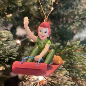Disney Grolier Vintage Peter Pan Sledding Christmas Ornament with Original Box